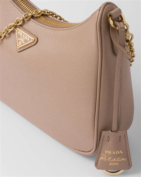 prada re-edition 2005 saffiano leather bag cameo beige|Re.